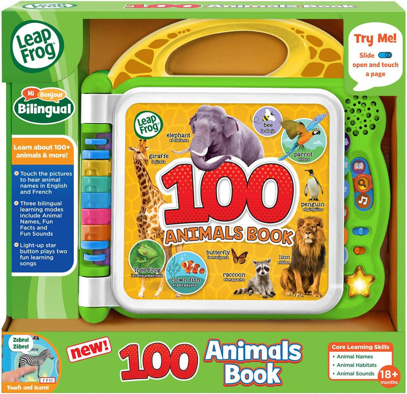 100 Animals Book, Baby Book with Sounds and Colours for Sensory Play, Educational Toy for Kids, Preschool Bilingual Learning Games for Boys and Girls Aged 18 Months, 1, 2, 3 Years