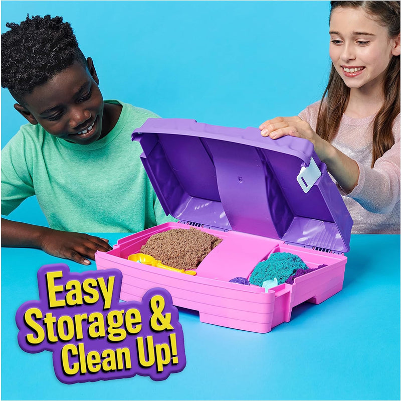 Kinetic Sand, Mermaid Palace Playset, 2.06lbs of Shimmer Play Sand (Neon Purple, Shimmer Teal, and Beach Sand), Reusable Folding Sandbox and Tools, Sensory Toys Kids Ages 3 and Up