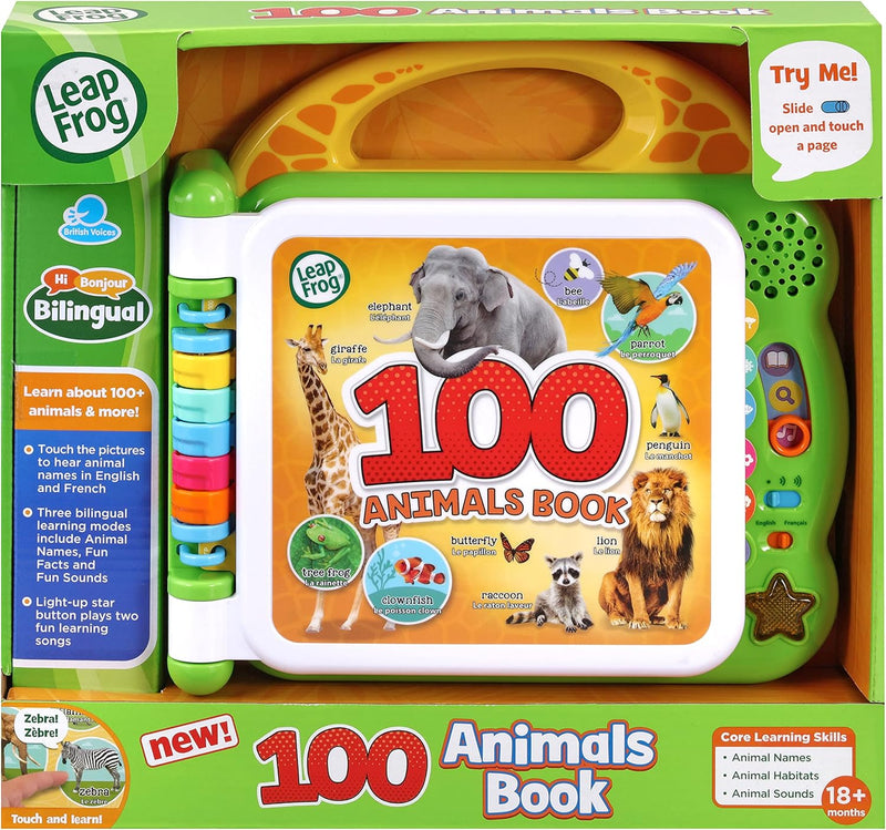 100 Animals Book, Baby Book with Sounds and Colours for Sensory Play, Educational Toy for Kids, Preschool Bilingual Learning Games for Boys and Girls Aged 18 Months, 1, 2, 3 Years