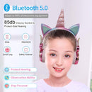 Kids Unicorn Wireless Headphones - Rhinestone Girls Bluetooth Headset with Mic, Safe Volume Limiting, Perfect for Study, Online Streaming, and Birthday Surprises!"