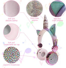Kids Unicorn Wireless Headphones - Rhinestone Girls Bluetooth Headset with Mic, Safe Volume Limiting, Perfect for Study, Online Streaming, and Birthday Surprises!"