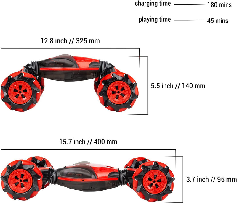 RC Stunt Car Remote and Gesture Control, 1:12 Scale, 4 WD Rechargeable, Double Sided Driving, Rotating Twisting Climbing Vehicle, 360° Flips, Amazing Stunt Toy Car for Kids Adults