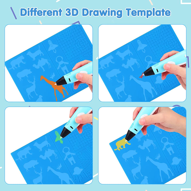 3D Printing Pen Mat with Basic Template, with 3D Pen Books and 2 Silicone Finger Caps, Great 3D Pen Drawing Tools