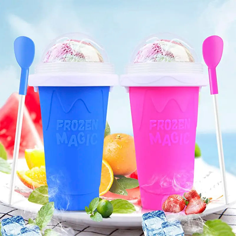 Slushy Maker Cup, Quick Frozen Magic Squeeze Cup, Smoothies Cup, Double Layer Squeeze Cooling Cup,for Kids Homemade Slushie Maker Summer DIY Milk Shake Ice Cream Maker