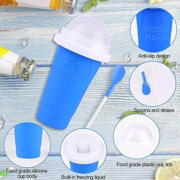 Slushy Maker Cup, Quick Frozen Magic Squeeze Cup, Smoothies Cup, Double Layer Squeeze Cooling Cup,for Kids Homemade Slushie Maker Summer DIY Milk Shake Ice Cream Maker