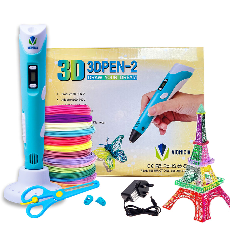 Viomicia 3D Pen with LCD Display 3d Pen For Kids with 12 PLA Filaments 36 Meters (118 Feet), Adapter, Scissors, Holder, Finger Tips Protectors and Doodling Book. Best Gift For Kids