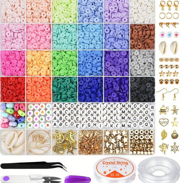 Viomicia 6000Pcs Clay Beads Kit, Multi-Colors Clay Beads for Jewellery Making, Bracelet Making Kit for Bracelet Necklace Earring DIY, 6mm Polymer Clay Flat Beads for Kids & Adults