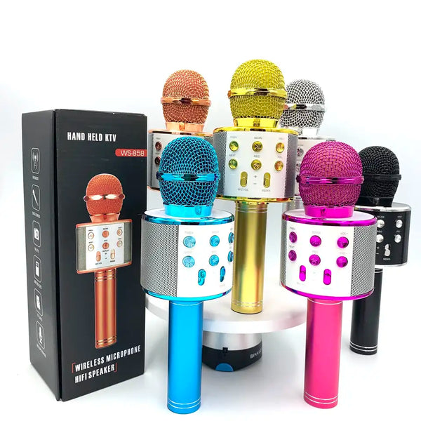 Wireless Karaoke Microphone with LED Lights, 4-in-1 Bluetooth Speaker for Android/iOS