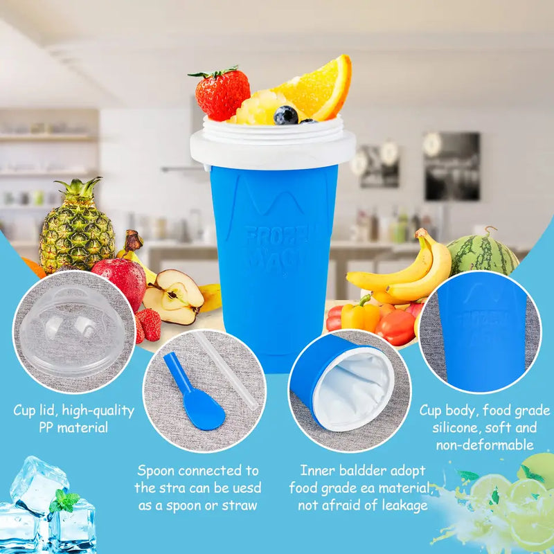 Slushy Maker Cup, Quick Frozen Magic Squeeze Cup, Smoothies Cup, Double Layer Squeeze Cooling Cup,for Kids Homemade Slushie Maker Summer DIY Milk Shake Ice Cream Maker